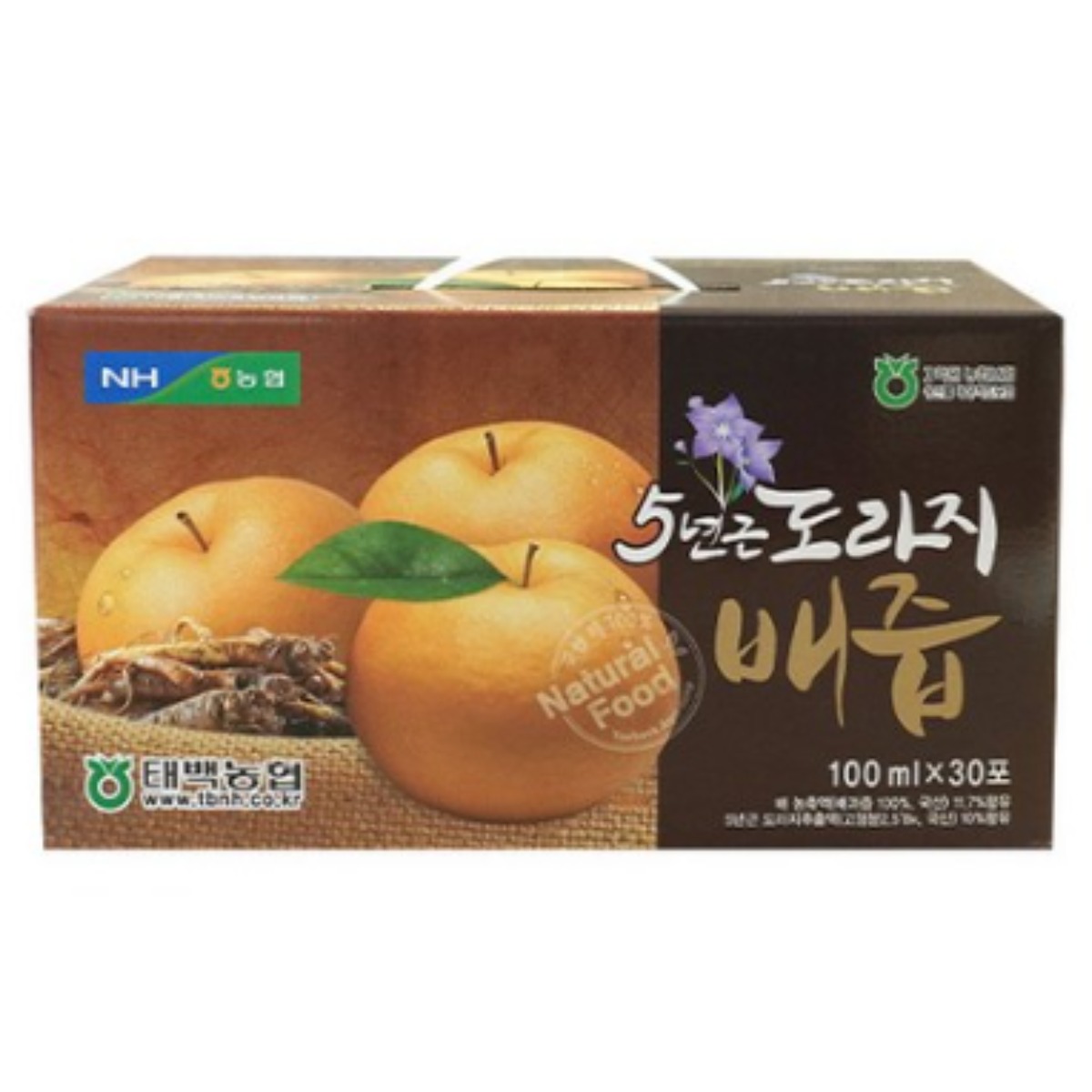 [태백농협] 믿고먹는 5년근 도라지배즙 100ml (30포~90포) / 배즙 / 도라지즙 / 건강즙, 3L, 3박스 84,900원