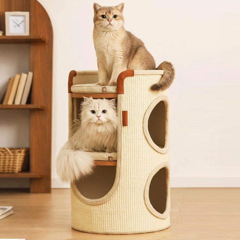 먀오샤오위안 2단 캣타워+트리하우스 일체형, 조립없는 즉시사용 다묘 가구, 친환경 시서스 스크래쳐 통], 1개, 베이지 108,200원