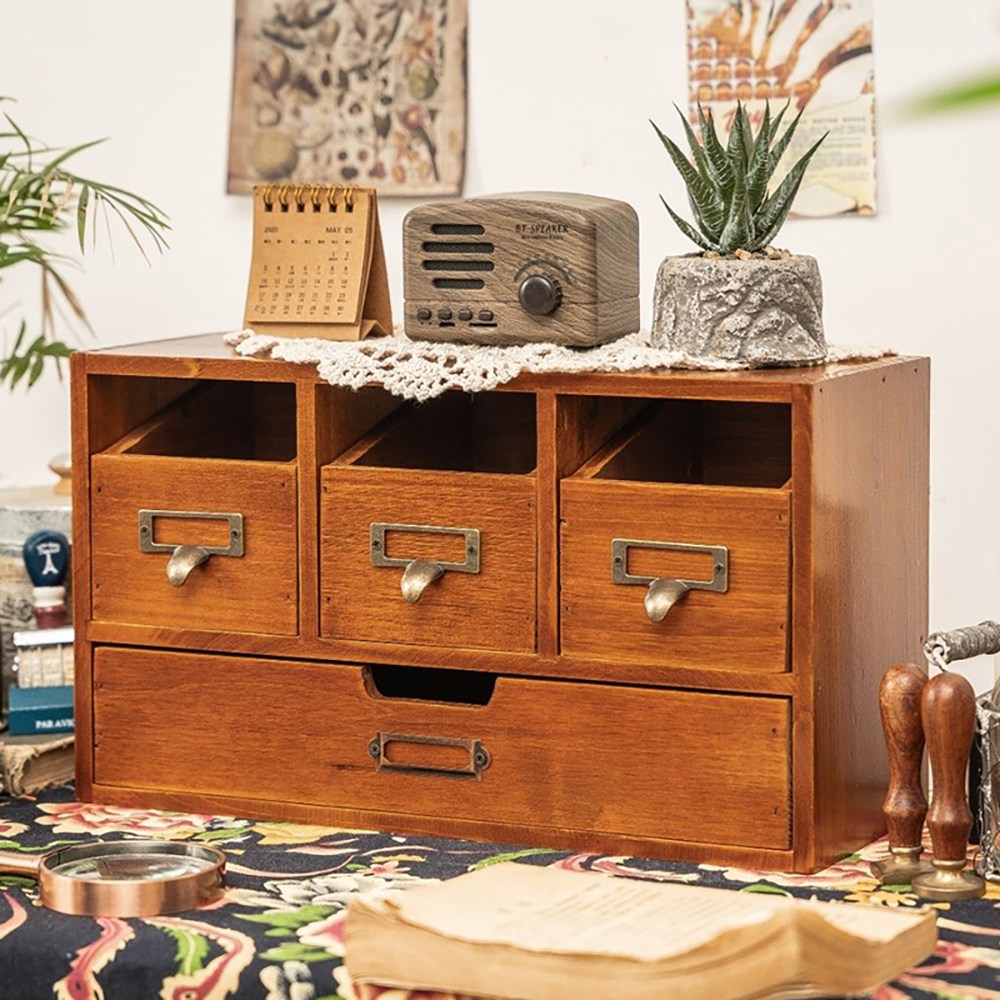 앤틱 원목 4칸 서랍장 빈티지 나무 약상자 3단 우드 수납함 데스크테리어 이름표 소품함 37,300원