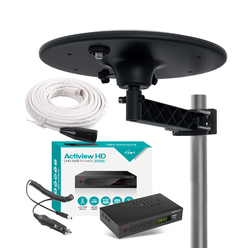 UHD 지상파 TV 안테나 셋톱박스 수신기세트 1.5~10M 케이블 포함 차량용 가정용 캠핑용 농막용, AP13HD02C(원반형 블랙), 1개 80,800원