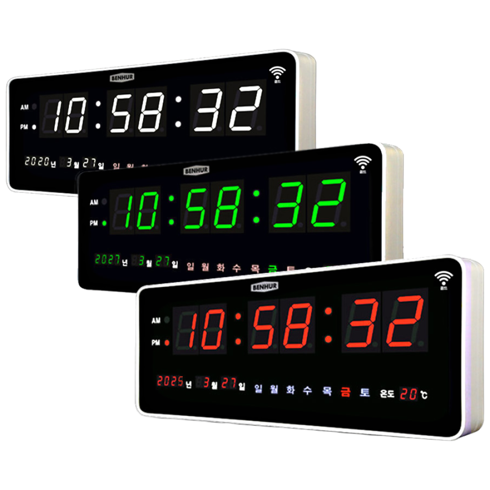 디지털벽시계 HB-102Q Wi-Fi 골드 와이파이 시계 전자 무소음 벽걸이 LED 년 월 일 오전 오후 요일 온도, 그린 89,900원