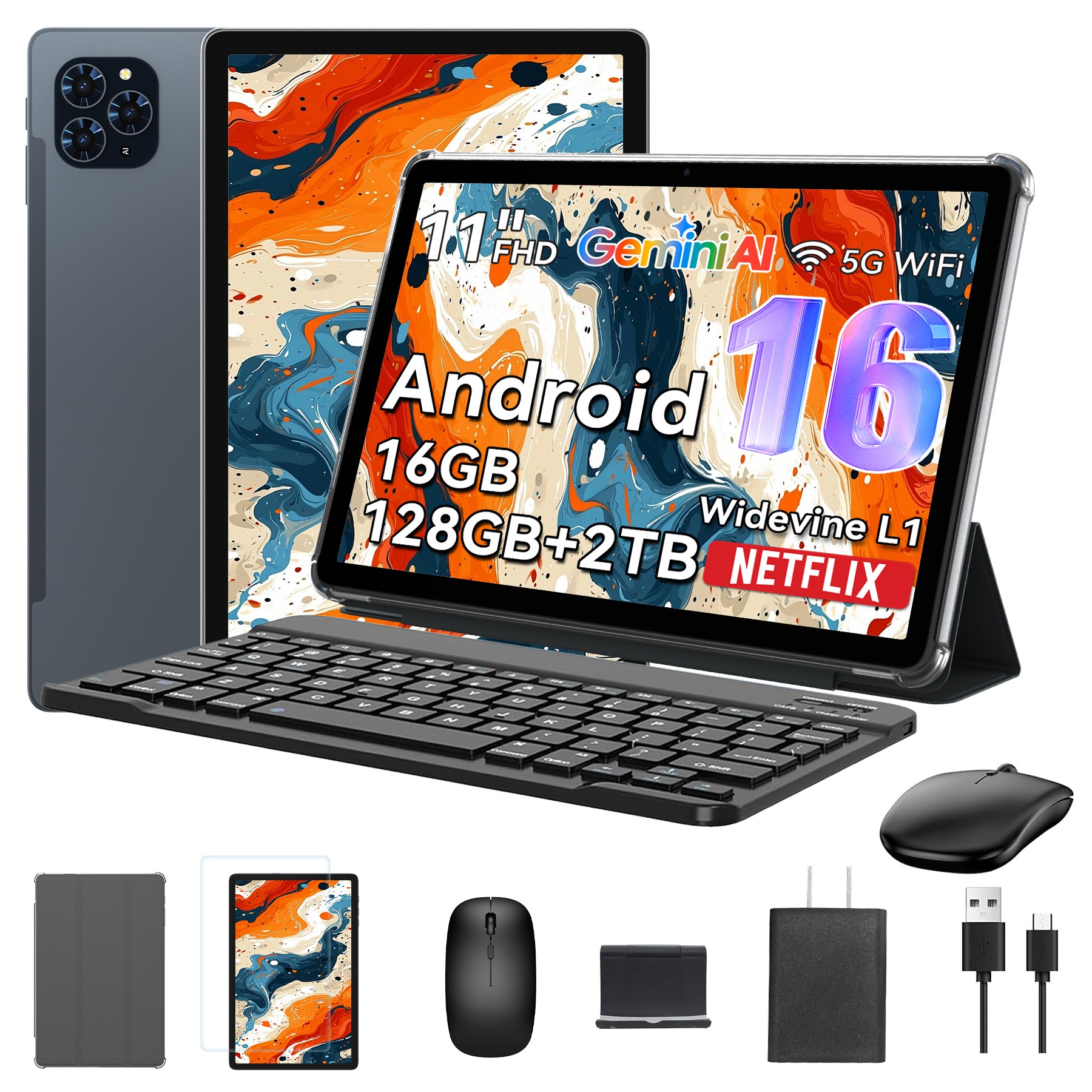 TABWEE 2026 최신형 태블릿 Android16 Gemini AI 11인치 태블릿PC 16GB +128GB 2TB확장 옥타코어 게이밍 테블릿 pc 9in1 키보드세트, Wi-Fi, 128GB, 회색 337,480원