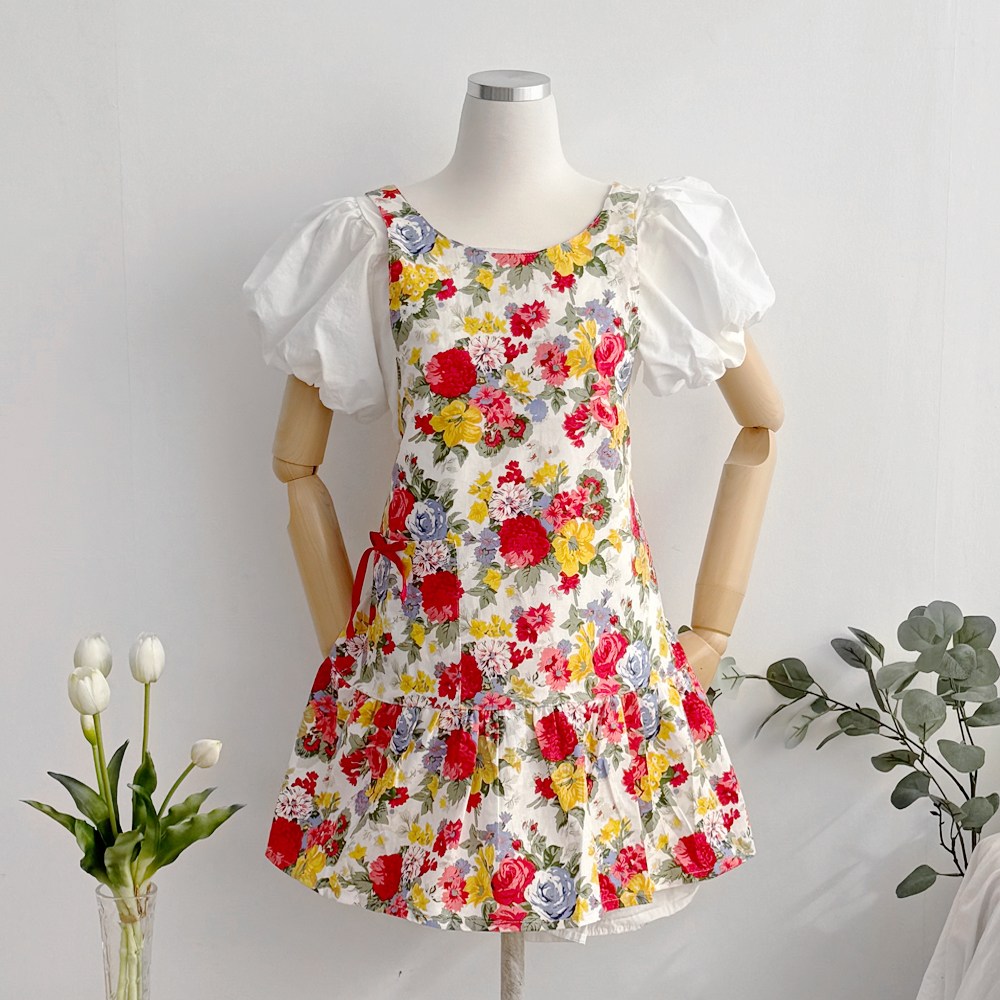 공주풍 화사한 플라워 고급 린넨 패브릭 방수 카페 주방 요리 앞치마 3color 29,000원