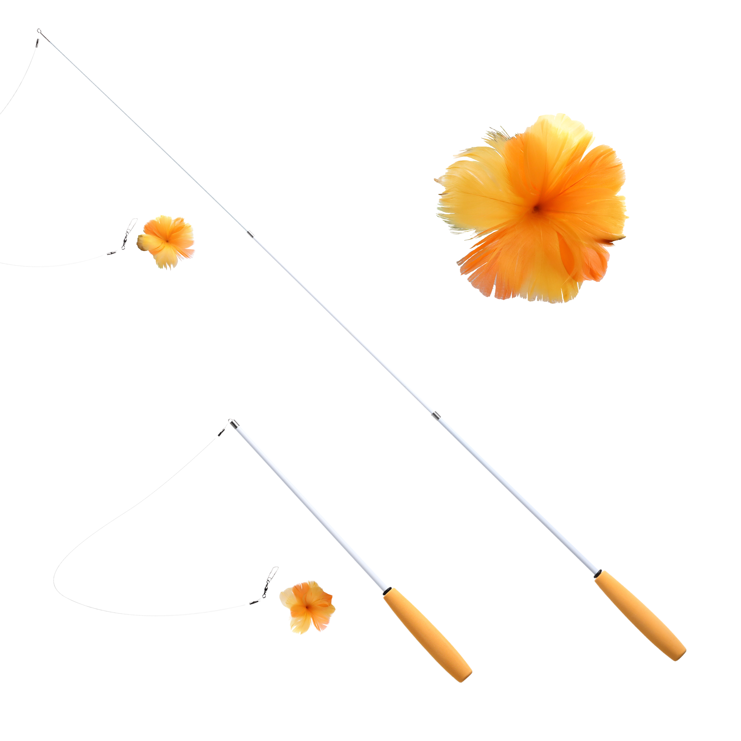 SHIMMURR 쉬머 고양이 낚싯대 세트, 고양이 장난감 3단 낚시대 + 오렌지꽃 세트, 1M 3단 낚시대 + 핸드메이드 오렌지깃털 꽃 구성, 혼합 1세트, 1개, 주황색 7,900원