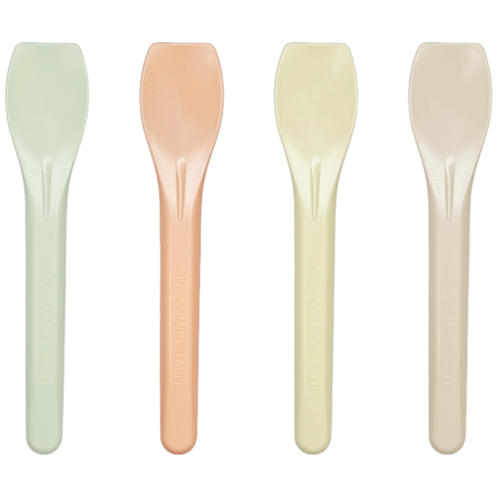 [팩/500개] 친환경스푼 PLA 벌크 무광 아이스크림 미니 스푼 파스텔 표준 4색 스푼 10cm 일회용, 현재가 20,000원
