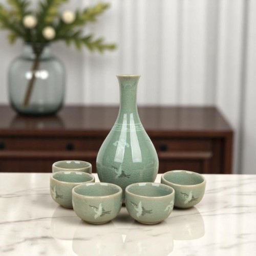 운학문 청자 주병 주기세트 6p 도자기 술병 술잔 세트 전통주 막걸리 정종 잔 집들이 어르신 선물 70,000원