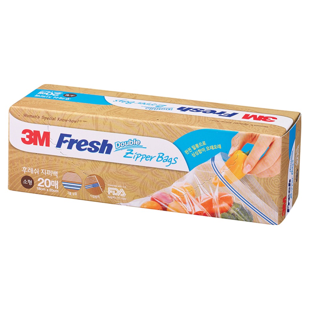 3M 후레쉬 지퍼백 소 강력한 2중 잠금 미국 FDA 승인 캠핑 등산 여행시 다용도 지퍼백, 20개입, 1개 4,510원
