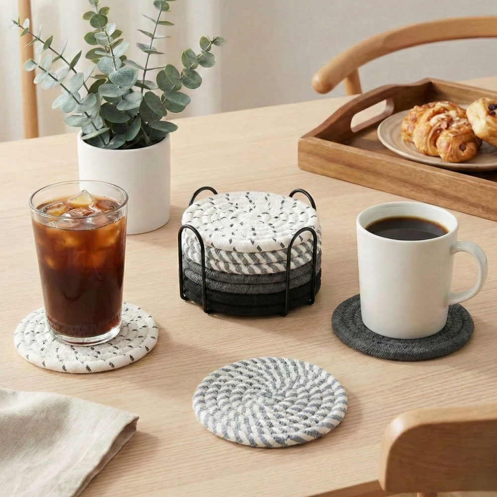리니코 예쁜 인테리어 패브릭 티코스터 컵받침 8p + 홀더, 1세트, 혼합색상 16,500원