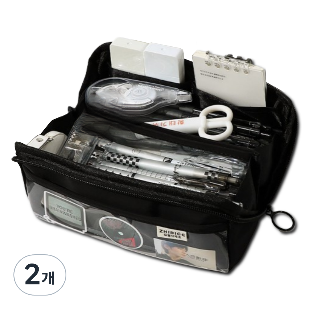 특별한상점 남학생 여학생 대용량 투명창 확장형 필통, 블랙, 2개 17,200원