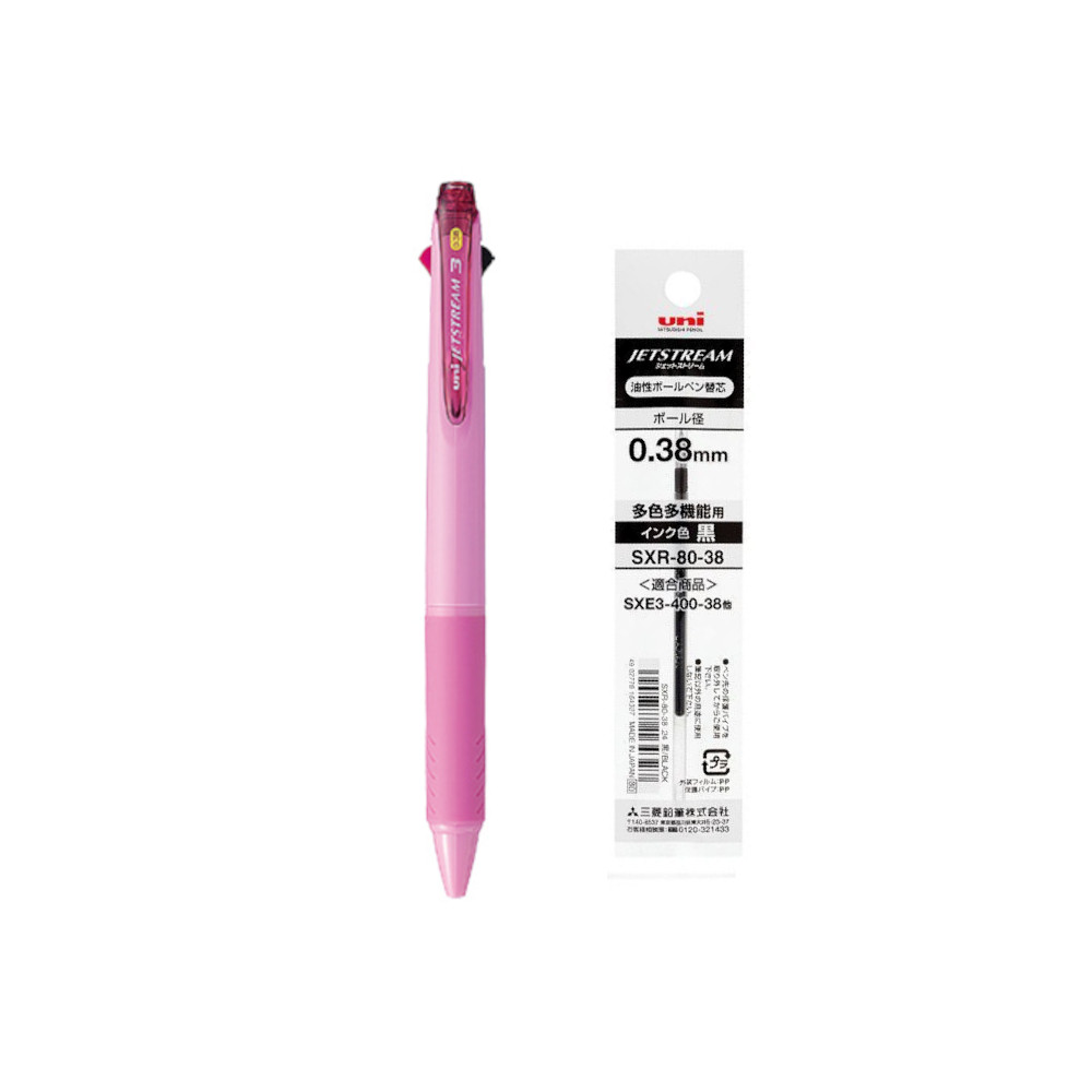 유니 유성펜 제트스트림3색 SXE3-400-38 0.38mm 베이비핑크 1개 + 리필심 SXR-80-38 블랙 1개 11,800원