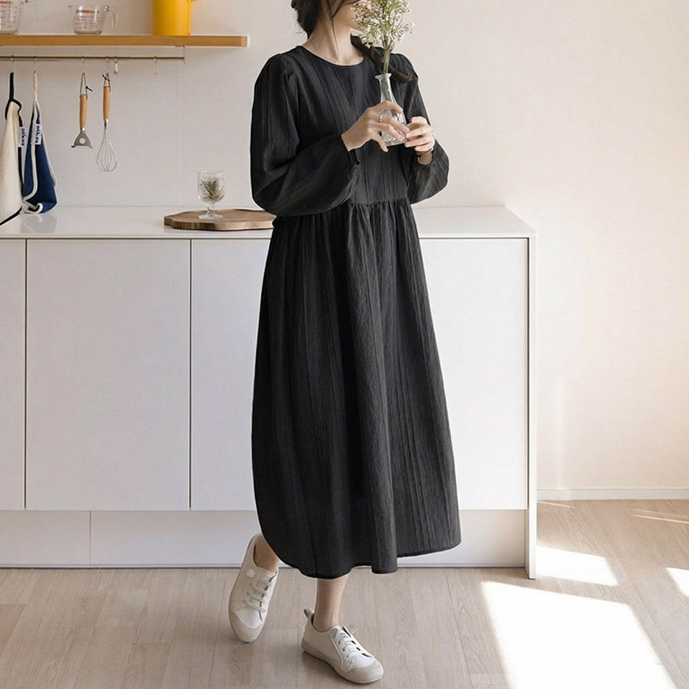 데일리앤 세르네 링클 끈 루즈핏 봄 원피스 셔링 퍼프 소매 롱원피스 하객룩 29,800원