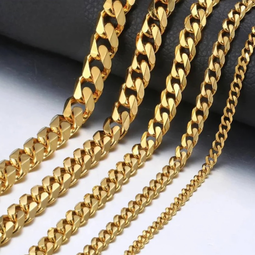 18K 골드 도금 체인 목걸이 써지컬스틸 쿠반체인 남자 목걸이 줄 38,500원