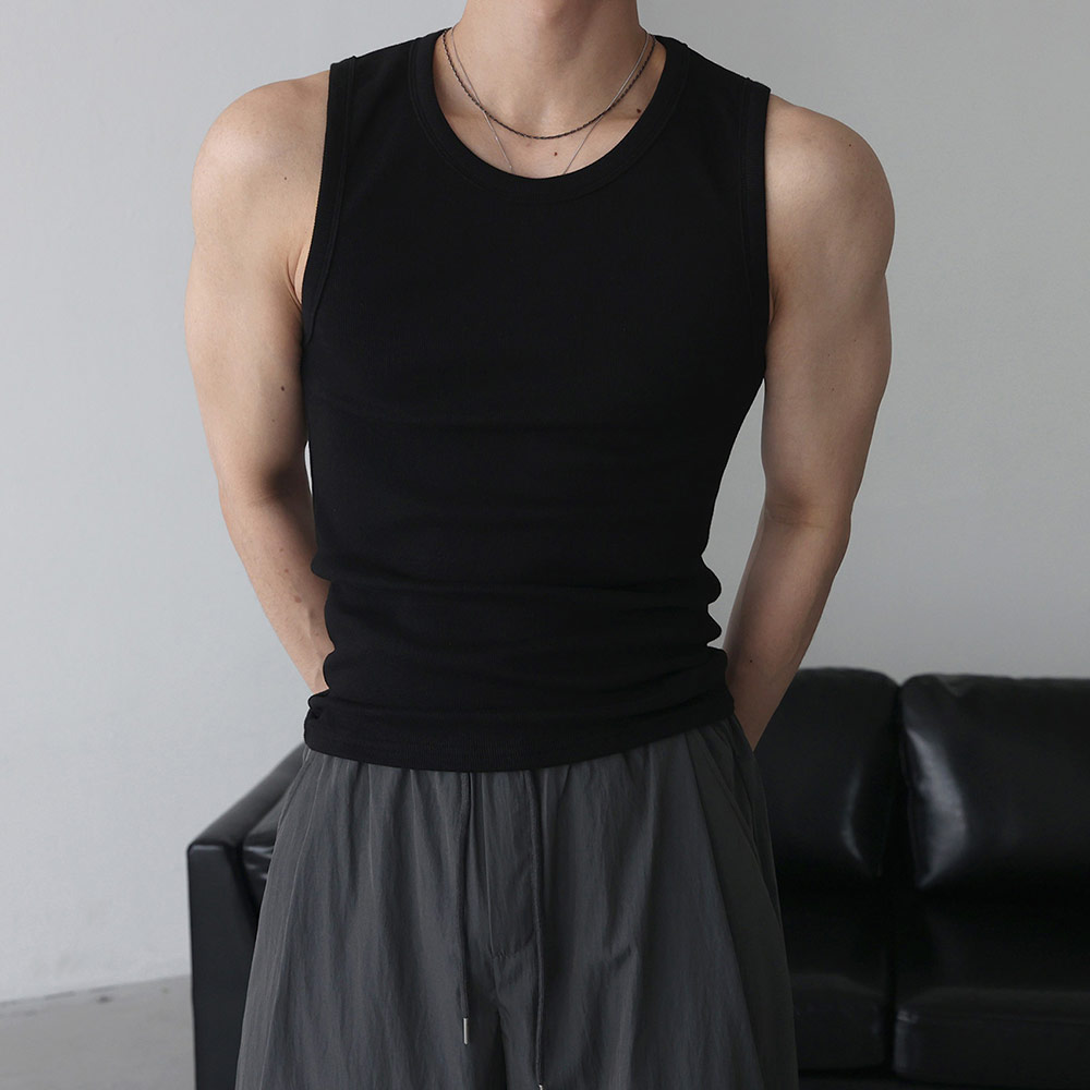 베이직바이블 남자 골지 나시 민소매 고탄력 스판 머슬핏 짐웨어 탄탄한 티셔츠 16,500원