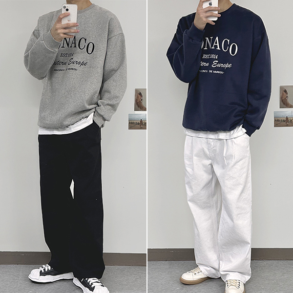 남자 겨울 빅사이즈 양기모 모나코 자수 오버핏 맨투맨 티셔츠 46,000원