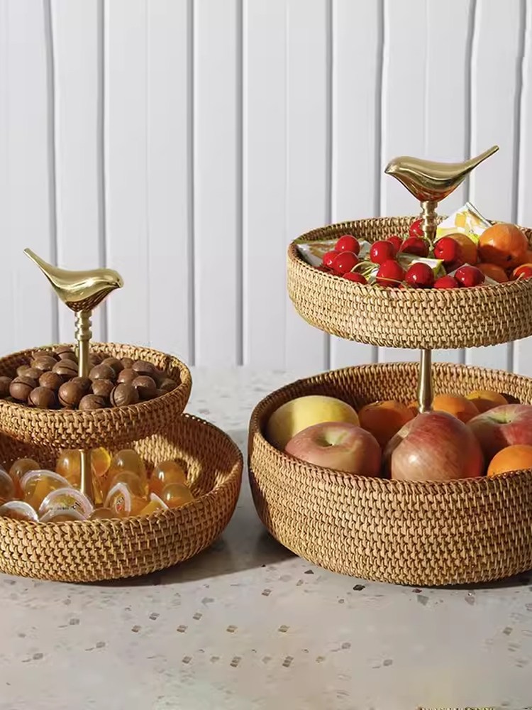 2단 디저트 트레이 라탄 접시 플레이팅 과일 홈파티 소형 새 둥지 케이크 스탠드 130,500원