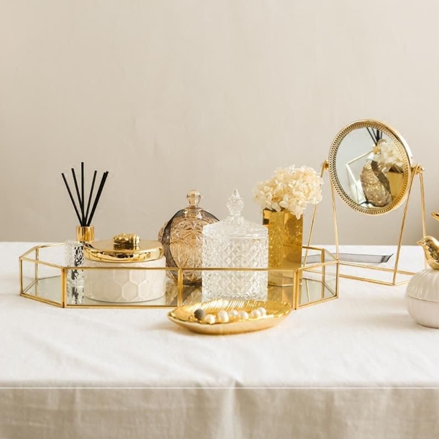 골드 팔각  미러 트레이 앤틱 악세사리 화장품 보관함 XL 사이즈 30,000원