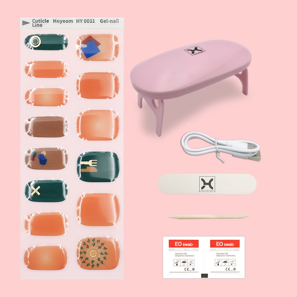 [HOYEOM] 일주일만의 반짝임, 붙이는 세미큐어 젤네일 램프로 굽는 젤스트립 네일 HY-0011 썬플라워XO 반경화젤네일, 1개, otion 3 / UV램프포함(14pcs) 19,800원