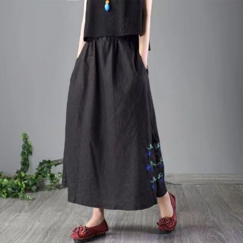 여름용 면 린넨 스커트 문예적 에스닉 빈티지 스타일 린넨 스커트 독특한 분위기 시원 통기성 여름철 루즈핏 A라인 자수 다양한 코디 매치 개성 29,000원