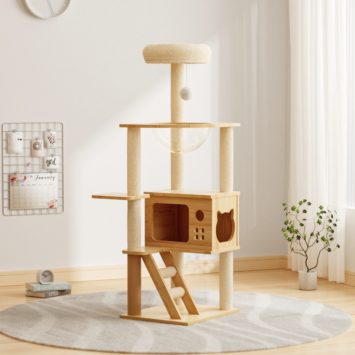 아그다 4단 코지 캣타워 투명 해먹 숨숨집, 1개, 원목 59,900원