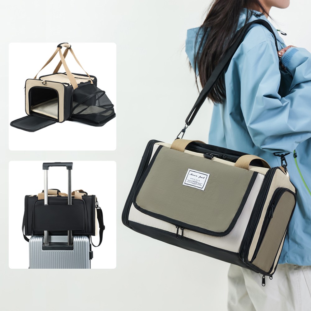 Surkat 대용량 다기능 고양이 강아지이동가방 휴대용 외출용 여행용 숄더백 슬링백 확장형 페브릭 캐리어 켄넬, 1개, 카키색 52,800원