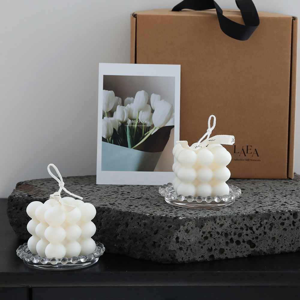 라에아 버블 오브제 버블 캔들 2p + 코스터 2p + 엽서 + 선물박스 세트, 램덤발송(엽서), 티니 스위트 37,400원