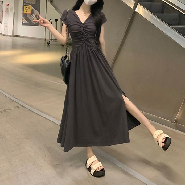 여성 러블리 브이넥 반팔 롱 원피스 TDN-0160 40,900원