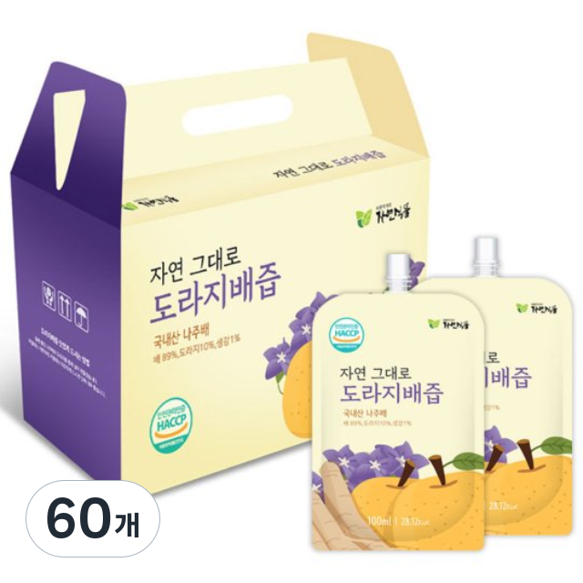 자연그대로 도라지배즙 스파우트, 100ml, 60개 35,970원