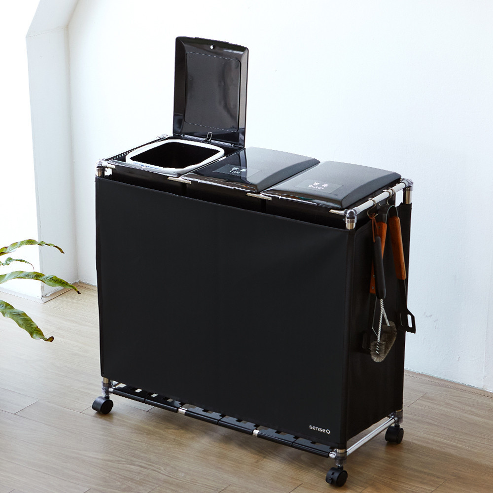 센스큐 이지핏 리치 3구 이동식 재활용 분리수거함, 블랙 41,900원