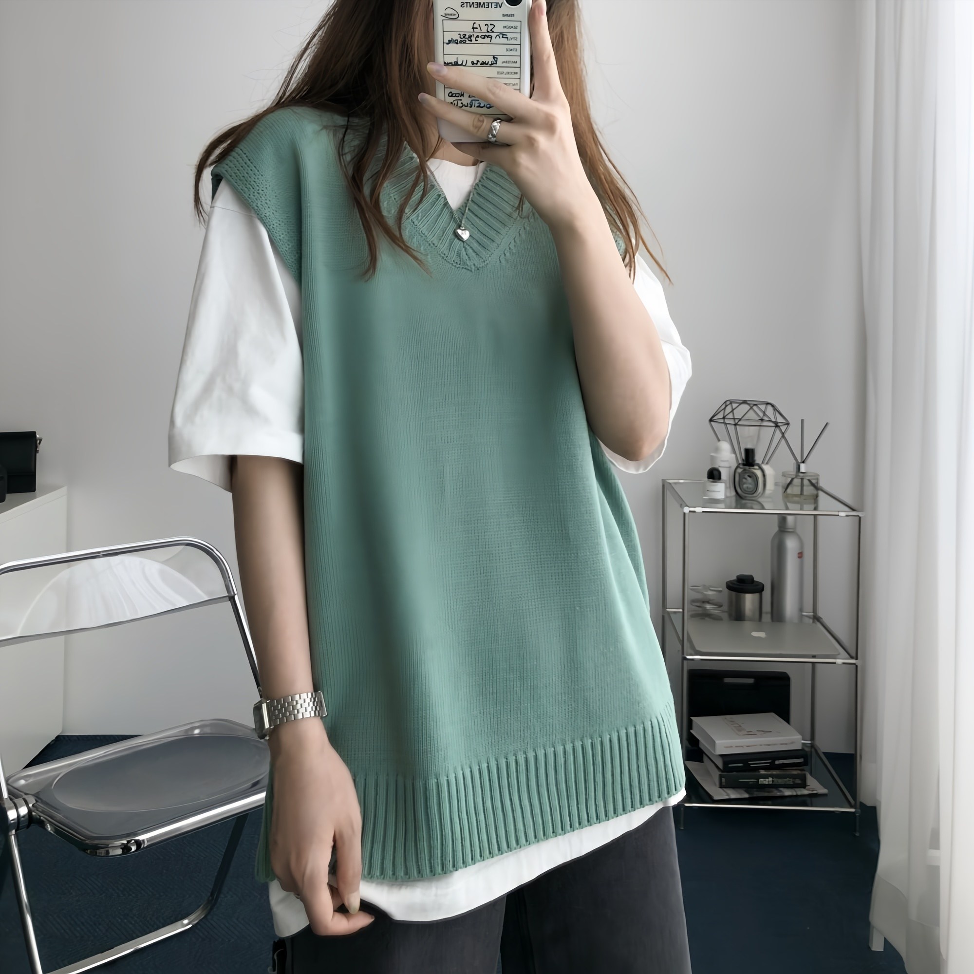 레이디스룸 무지 박시 레이어드 오버핏 니트 조끼 베스트 국산 남녀공용 16,500원