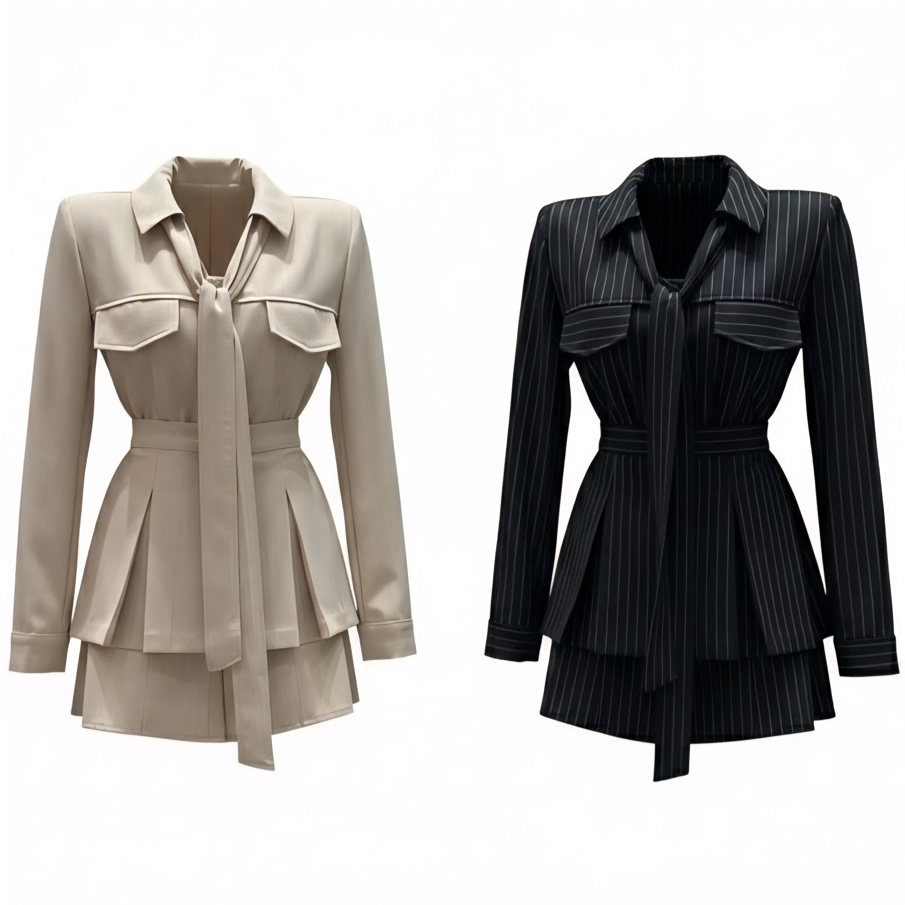 블랑쉬엘 26봄신상 국내제조 스트라이프 머플러 세트 플리츠 미니 원피스 98,500원