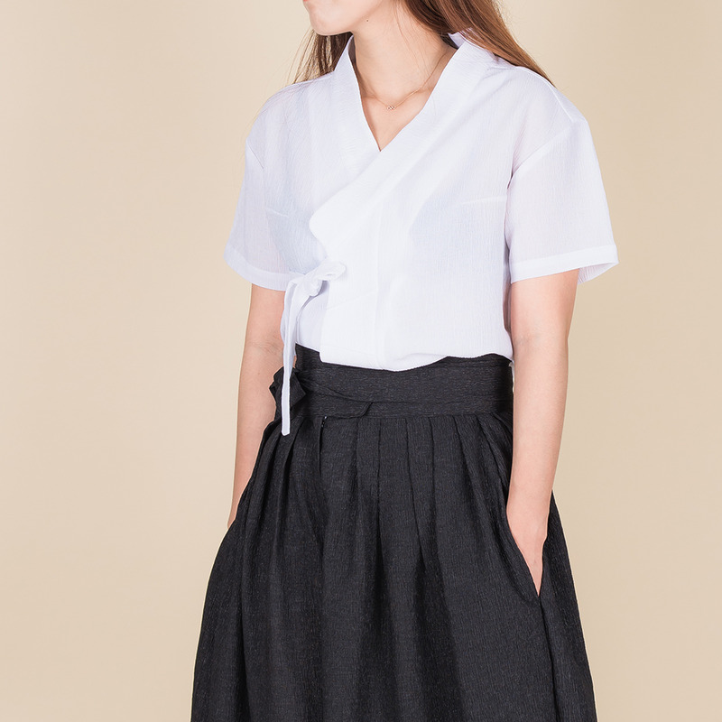 소단 플리트 오버핏 반팔 저고리(화이트) 생활한복(개량한복) 65,000원