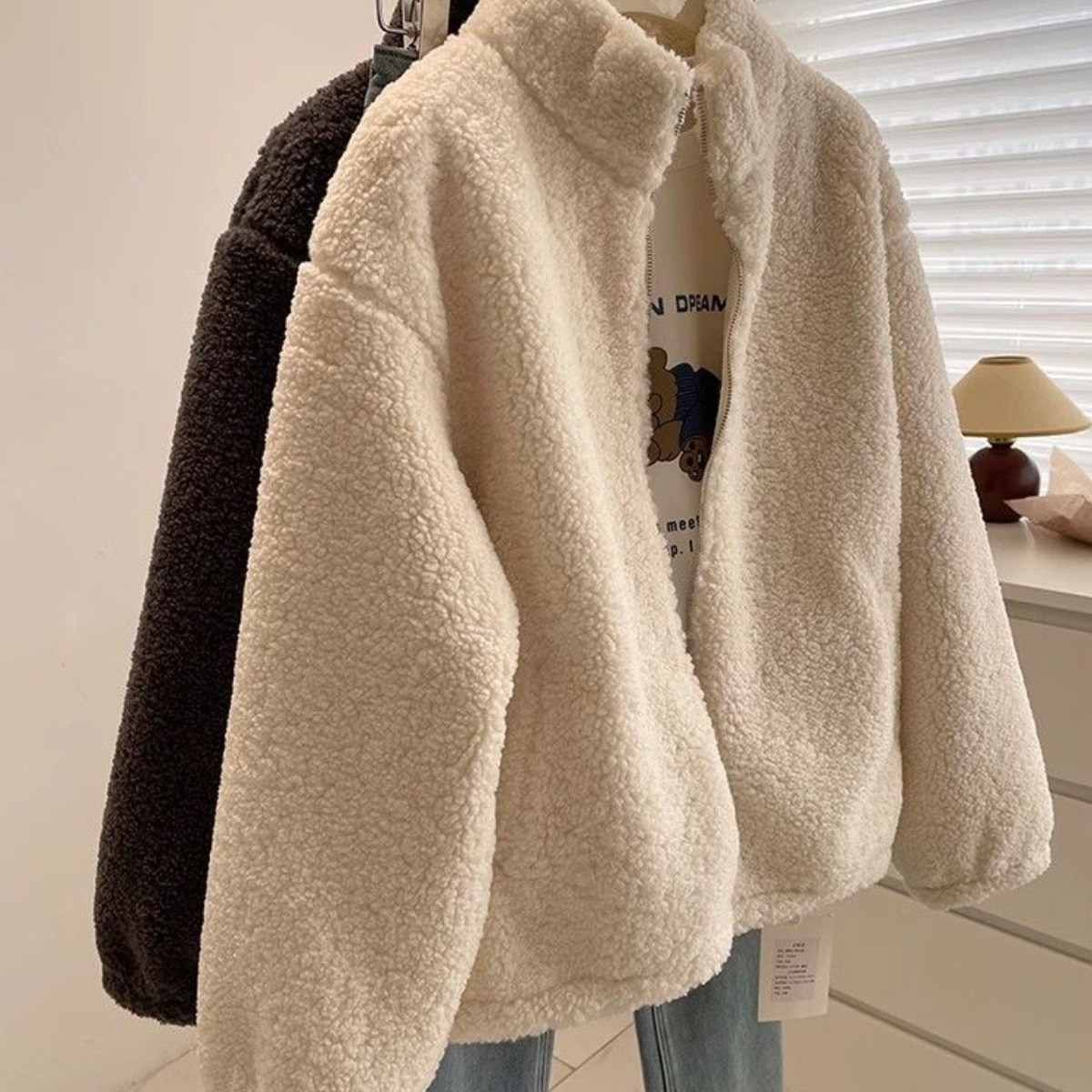 여성 캐주얼 양털 집업 자켓 겨울 두툼 크롭 뽀글이 후리스 자켓 점퍼 코트 29,800원