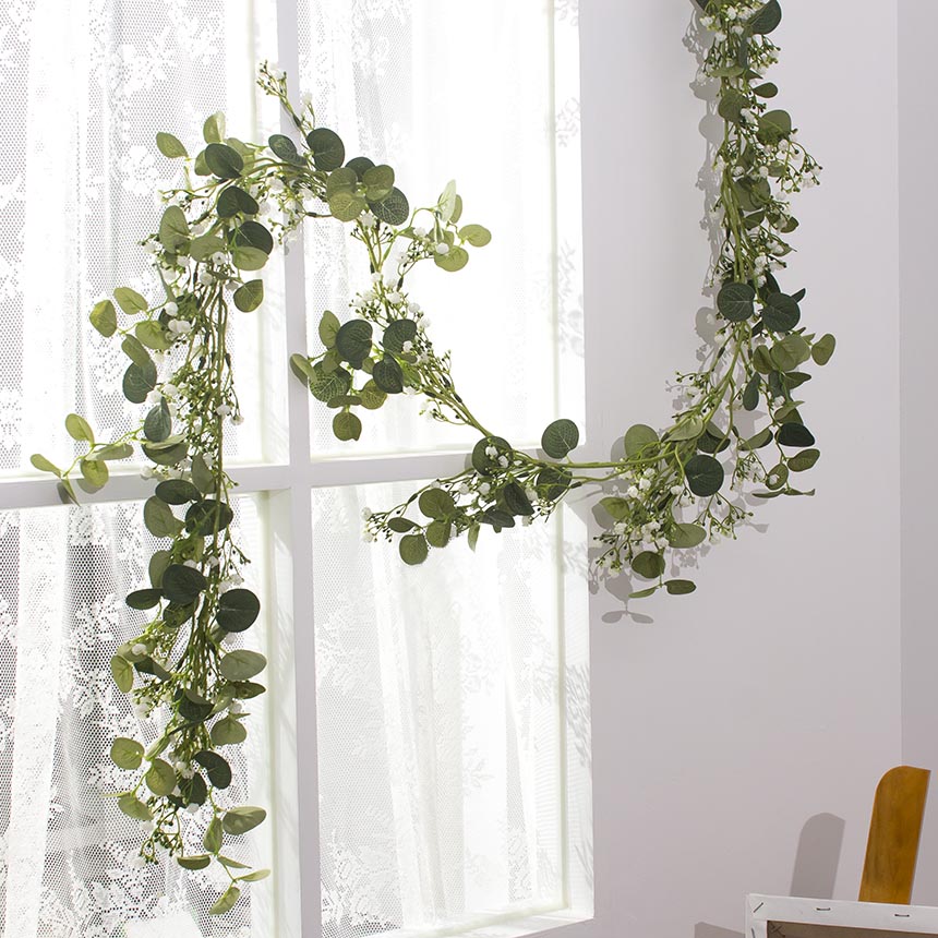 둔떼 안개꽃망울 은방울꽃 유칼립투스 조화 가랜드 행잉조화 행인플랜트 인조넝쿨, 와이어 은방울꽃 26,000원