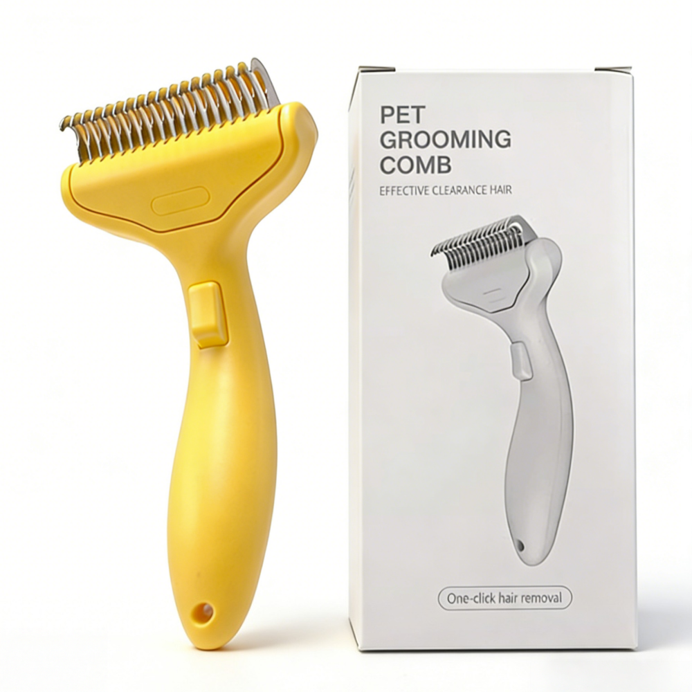 마이펫봇 반려동물 원터치 슬리커 브러쉬 강아지 고양이 털제거 엉킨털 제거 빗 셀프미용, 옐로우, 1개 19,500원