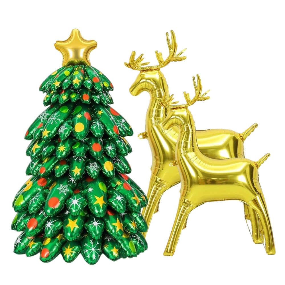 Sunnytrip 크리스마스 트리 풍선 스탠딩 1.3M 대형 성탄절 연말파티용 홈인테리어 분위기장식, 1세트, 크리스마스트리+빅사슴+스몰사슴 14,920원