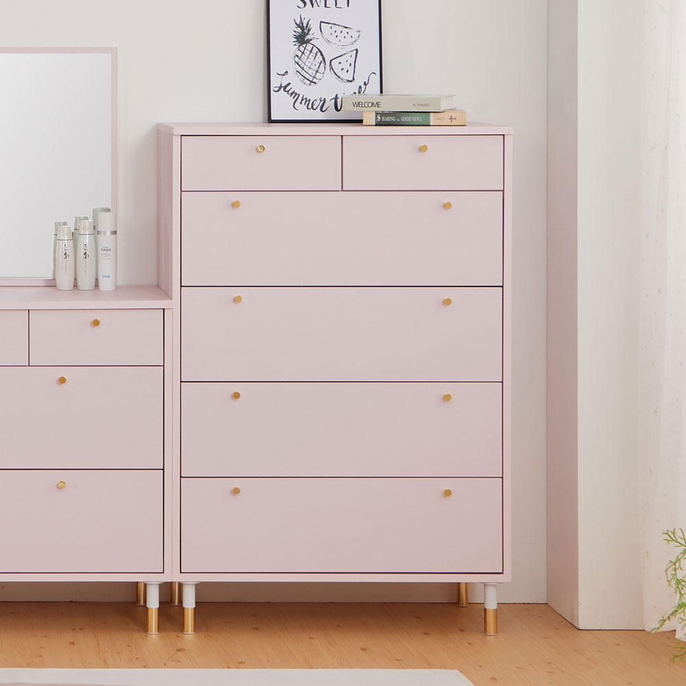 우드팜 모나 5단 800 안방 드레스룸 높은 속깊은 옷 키큰 서랍장 세트, 베이비핑크 181,500원
