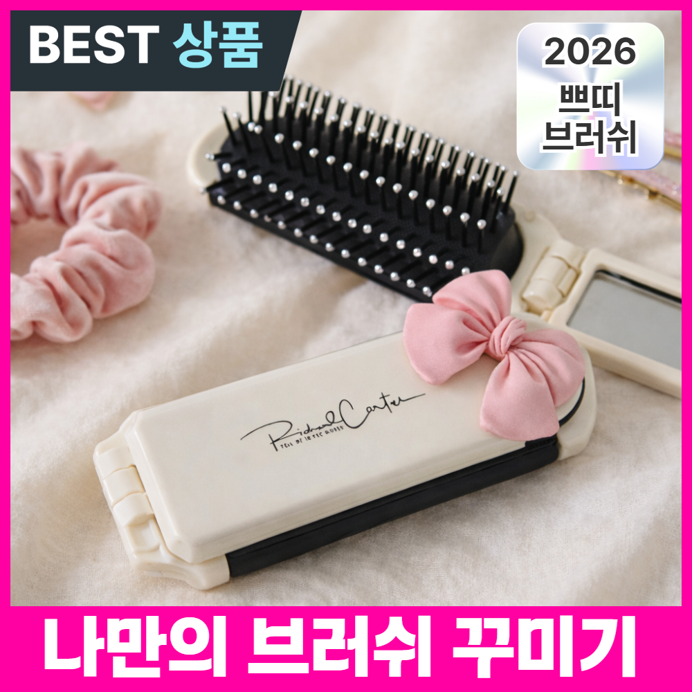 더마르 휴대용 빗 미니 헤어 브러쉬, 1개, 크림화이트+리본파츠 7,100원