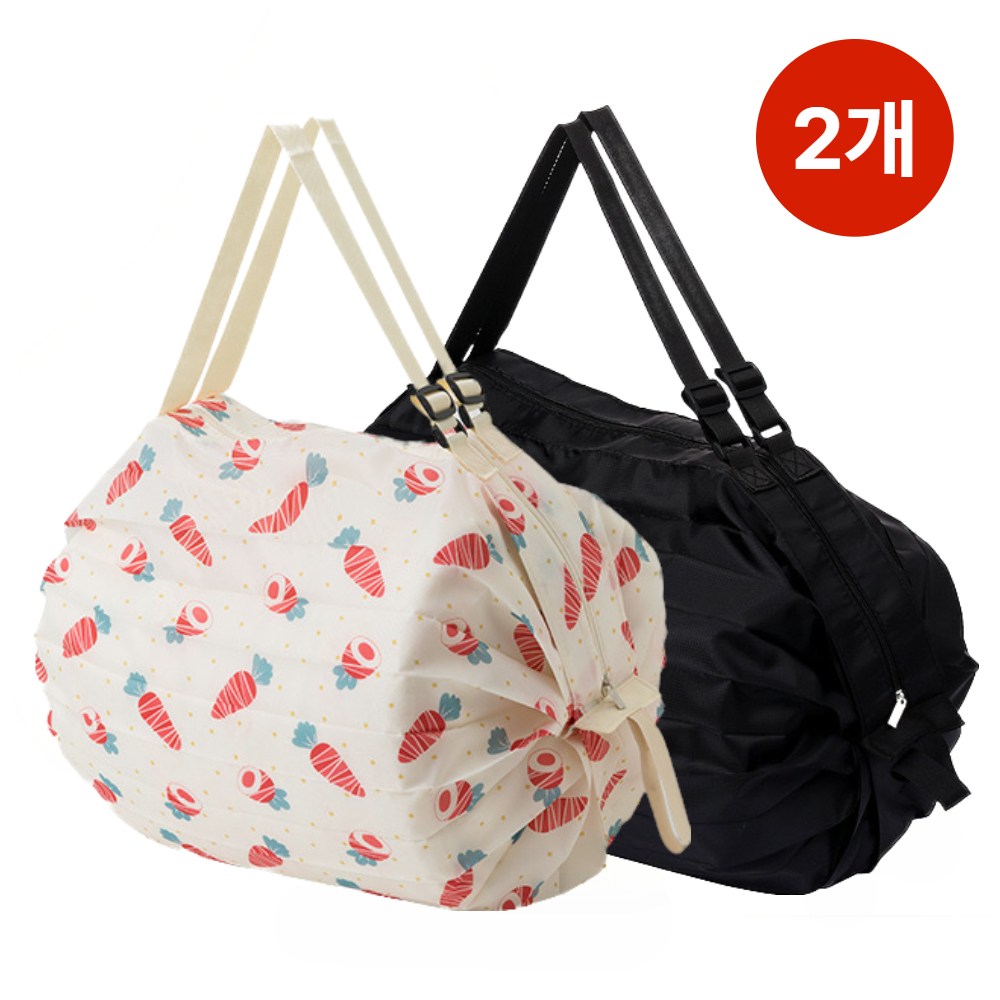 브누크 휴대용 접이식 주름 3초 장바구니 에코백, 2개, 캐롯레드+딥블랙 15,000원