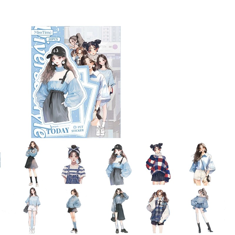 올리브파티 걸스모멘트 시리즈 소녀 인물 빈티지 다꾸 감성 스티커 20매 세트, 1개, 블루 5,500원