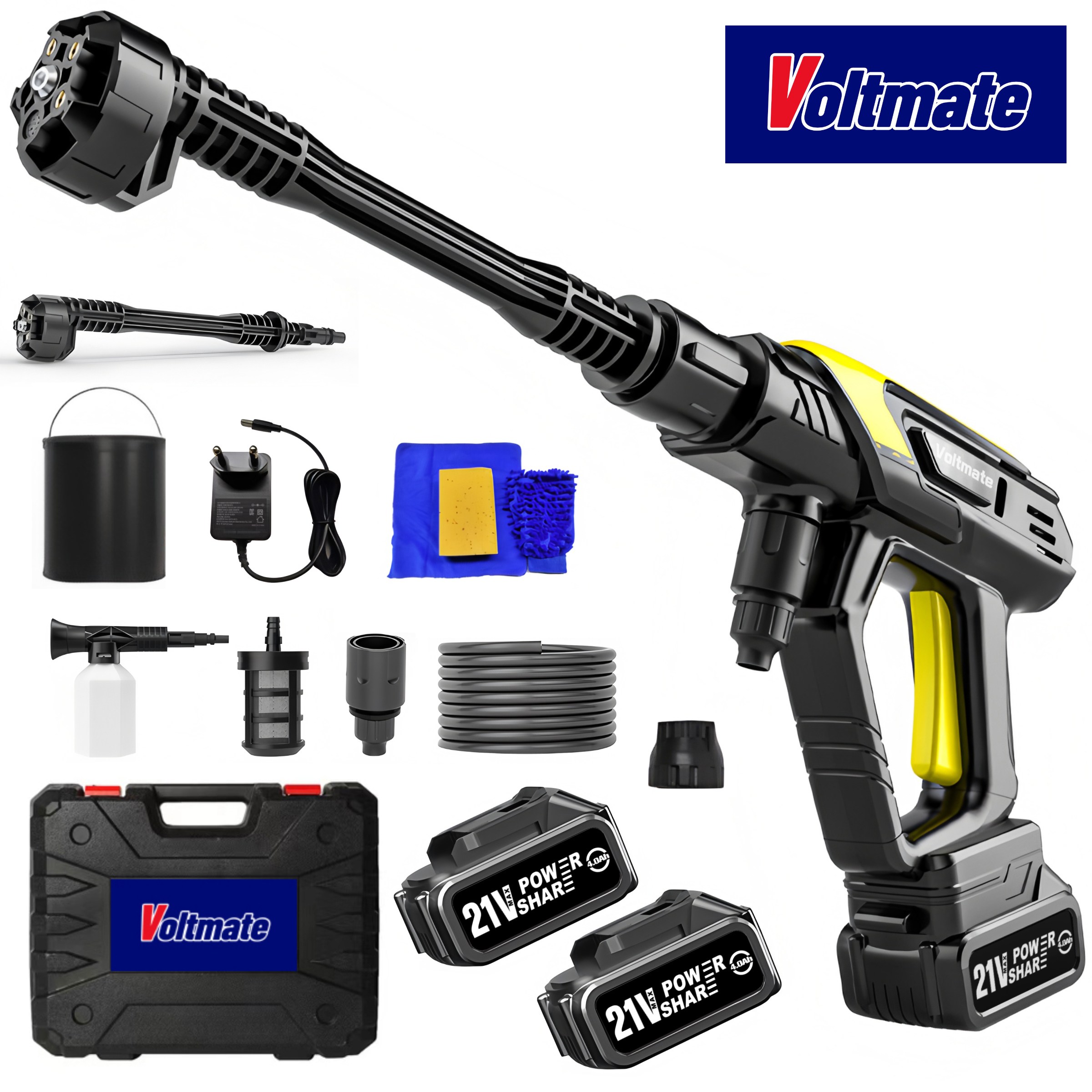 [국내발송] VoltMate 한국 현지 브랜드 AI 무선 고압세척기 고압세차기 휴대용 세차기 6 in 1 다목적 초고압 물총 4000mAh 듀얼 배터리 세트, 1세트 126,850원