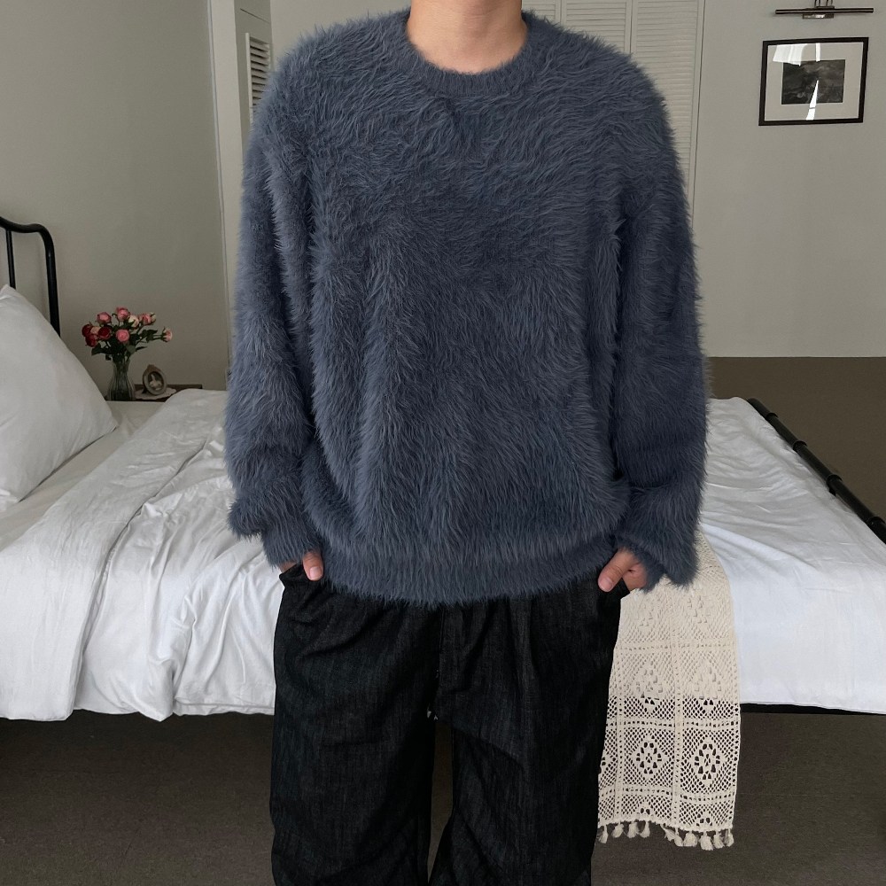 르위 앙고라 오버핏 니트 파스텔 라운드 긴팔 겨울 모헤어 빅사이즈 58,000원