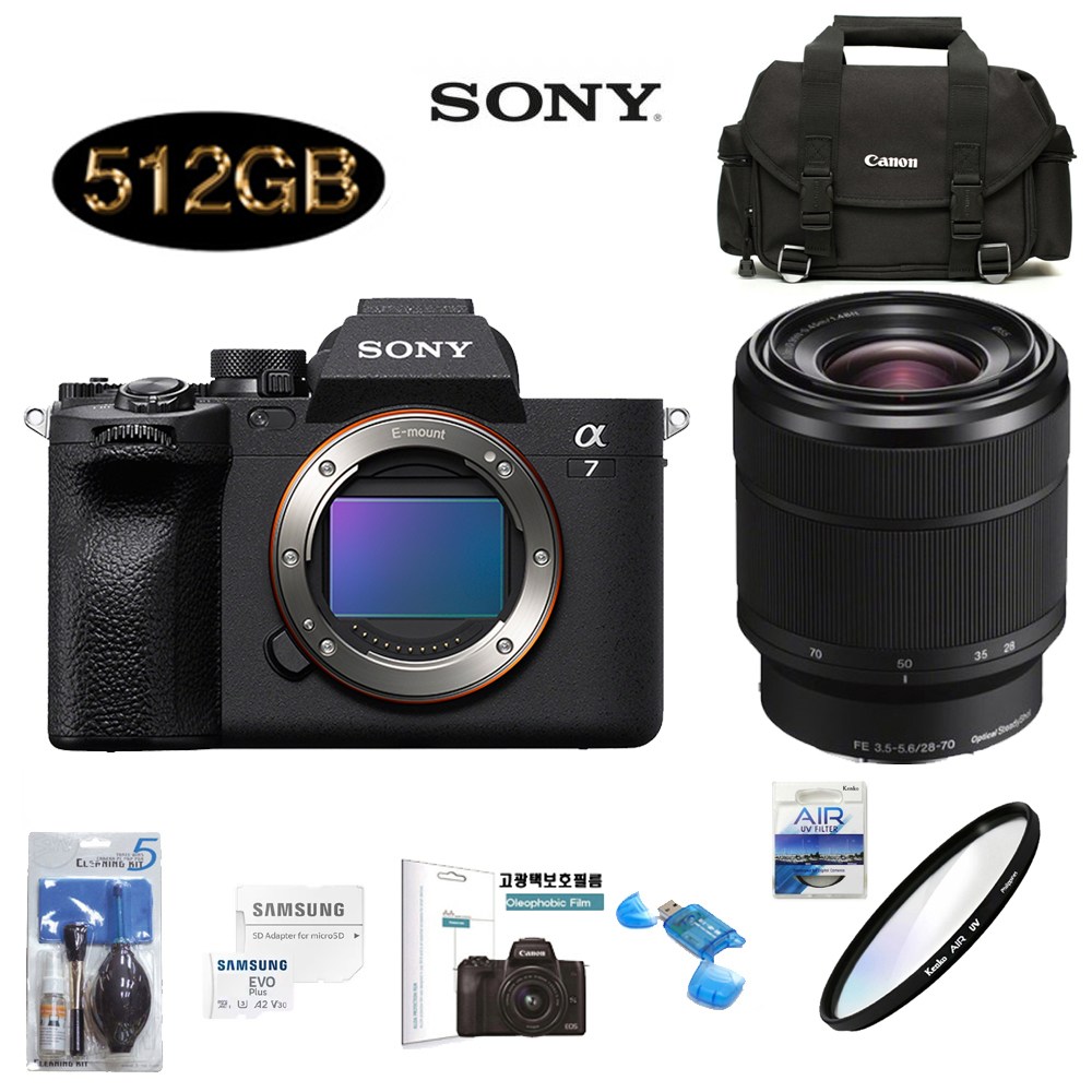 SONY 풀프레임 미러리스 A7M4+FE 28-70mm F3.5-5.6 OSS+512G+KENKO AIR UV 필터+대형카메라BAG+크리닝킷+LCD필름+리더기 고용량 풀패키지 3,448,000원