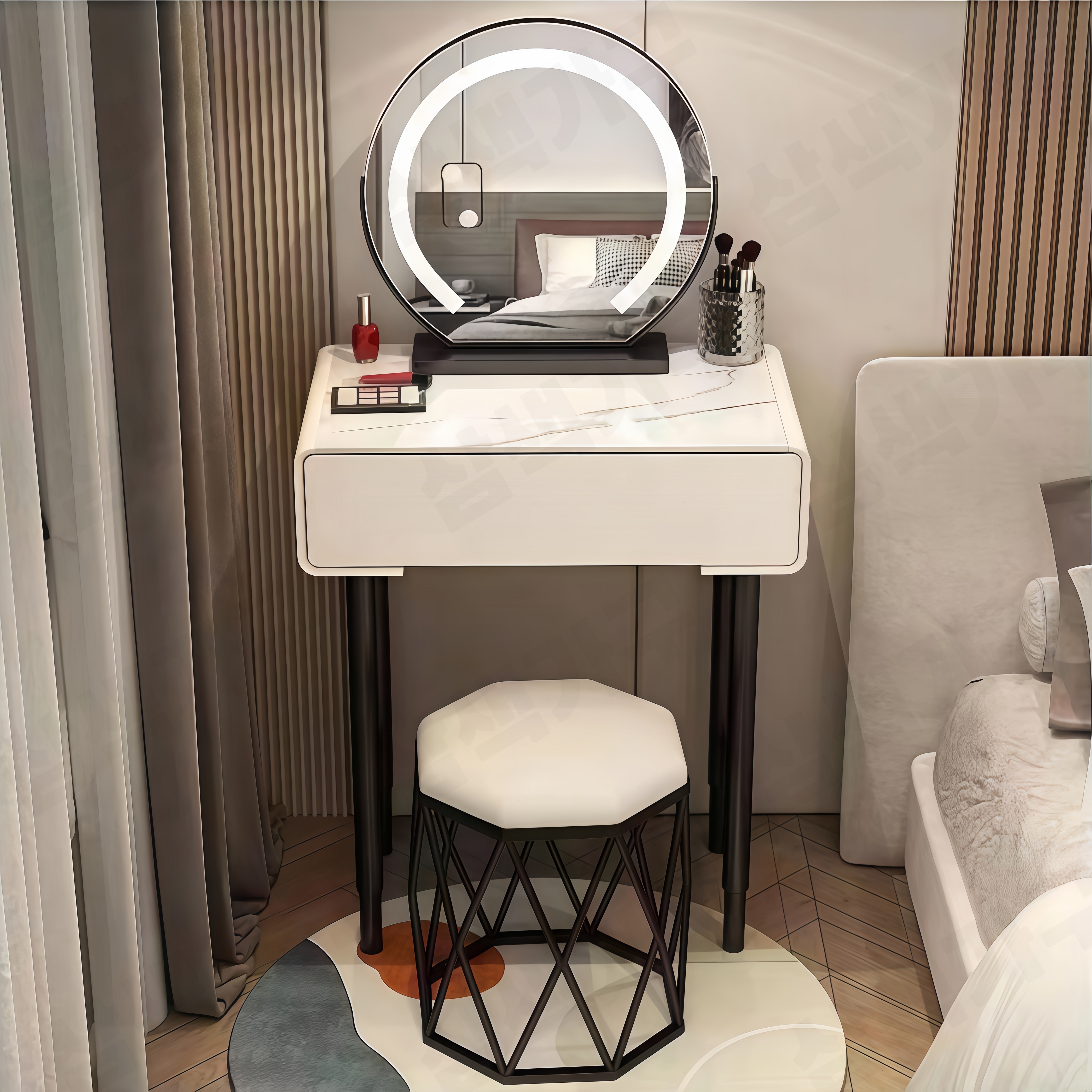 삼색가구 미니 화장대소형다용도조명거울모던LED스트립좌식화장대세트의자포함 수납장 (방문 설치 서비스) 99,000원
