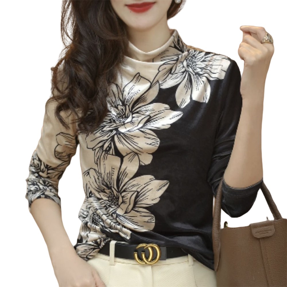 ROYALBELLE 여성 벨벳 고급 폴라 티셔츠 슬림 이너웨어 Y021728 33,600원