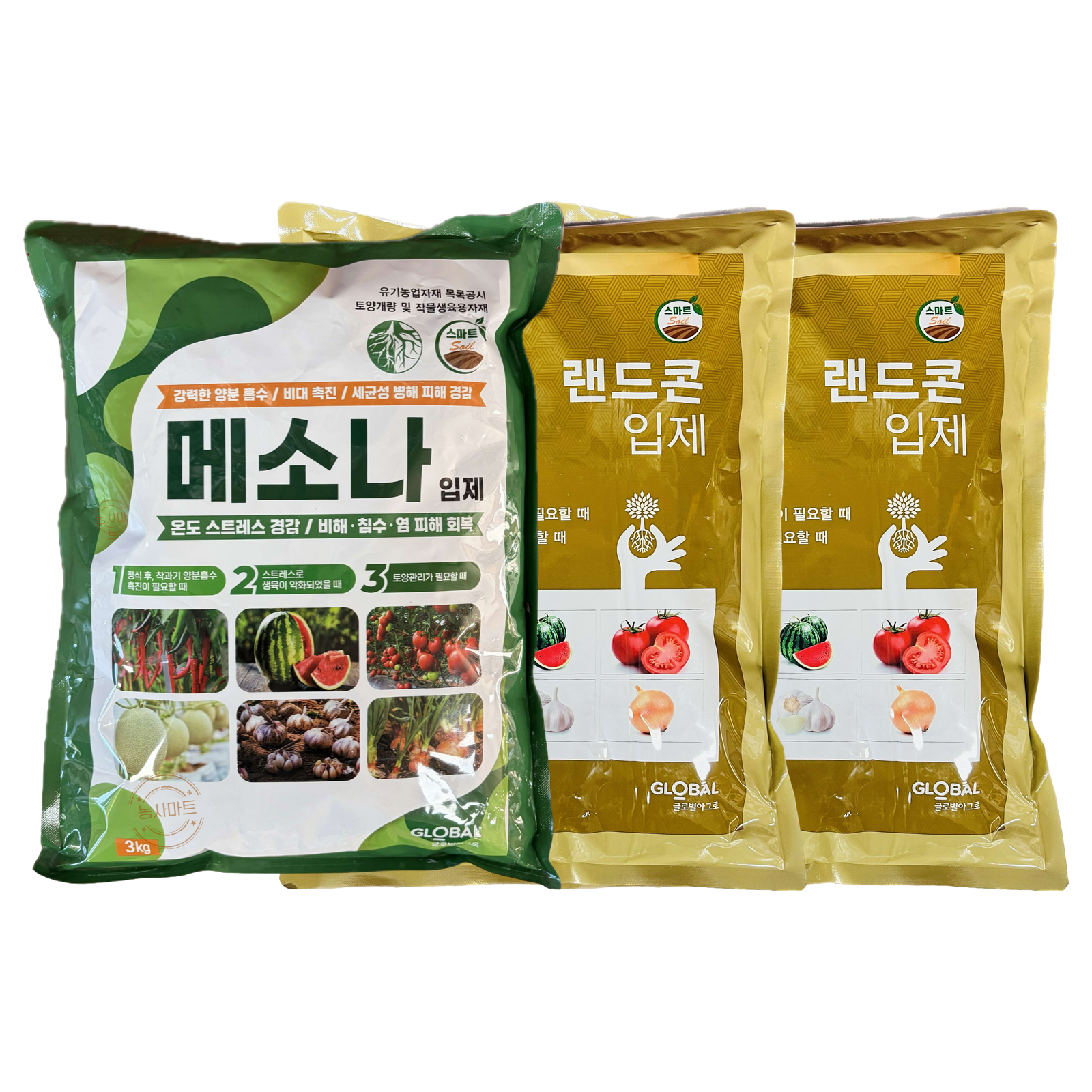 [농사마트] 메소나 입제 3kg x 1봉 + 랜드콘 입제 3kg x 2봉 미생물 염류 집적 해소 양분 흡수 개선 글로벌아그로 사은품 랜덤씨앗 66,000원