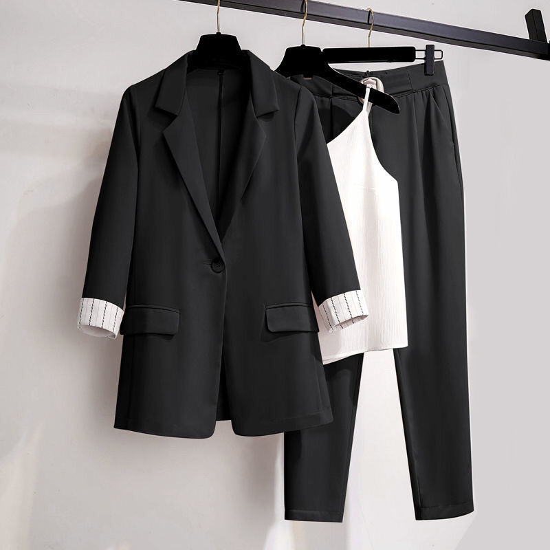 중녕여성의류 정장 스리피스 오피스룩 정장세트 여성자켓+나시+배기팬츠 빅사이즈 출근룩 24,700원