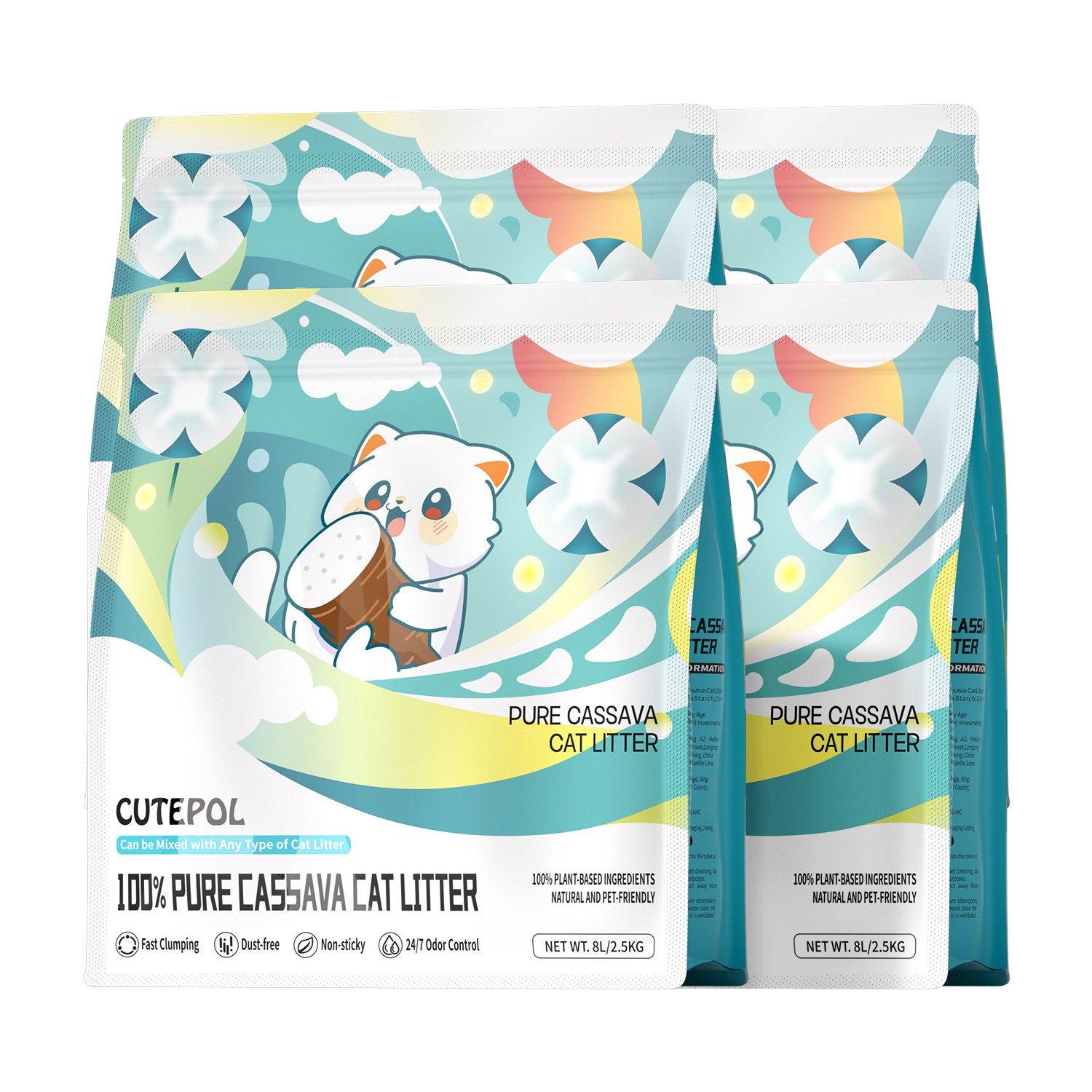 CUTEPOL 순수 카사바 고양이 모래 응고형 극세입자 강한 흡수력 사막화 방지, Original, 4개, 2.5kg 29,900원
