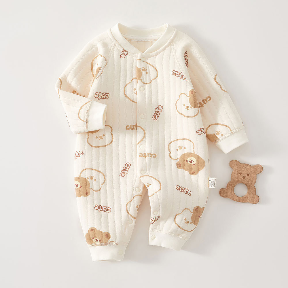 스타도어 곰돌이 패턴 누빔 풀스냅 우주복 15,800원