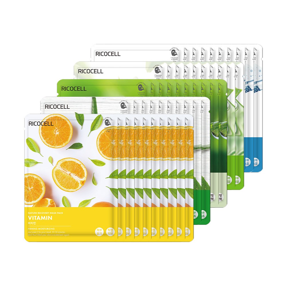리코셀 촉촉 수분 에센스 마스크팩 알로에 10p + 콜라겐 10p + 달팽이 10p + 비타민 10p + 녹차 10p, 1개 15,900원