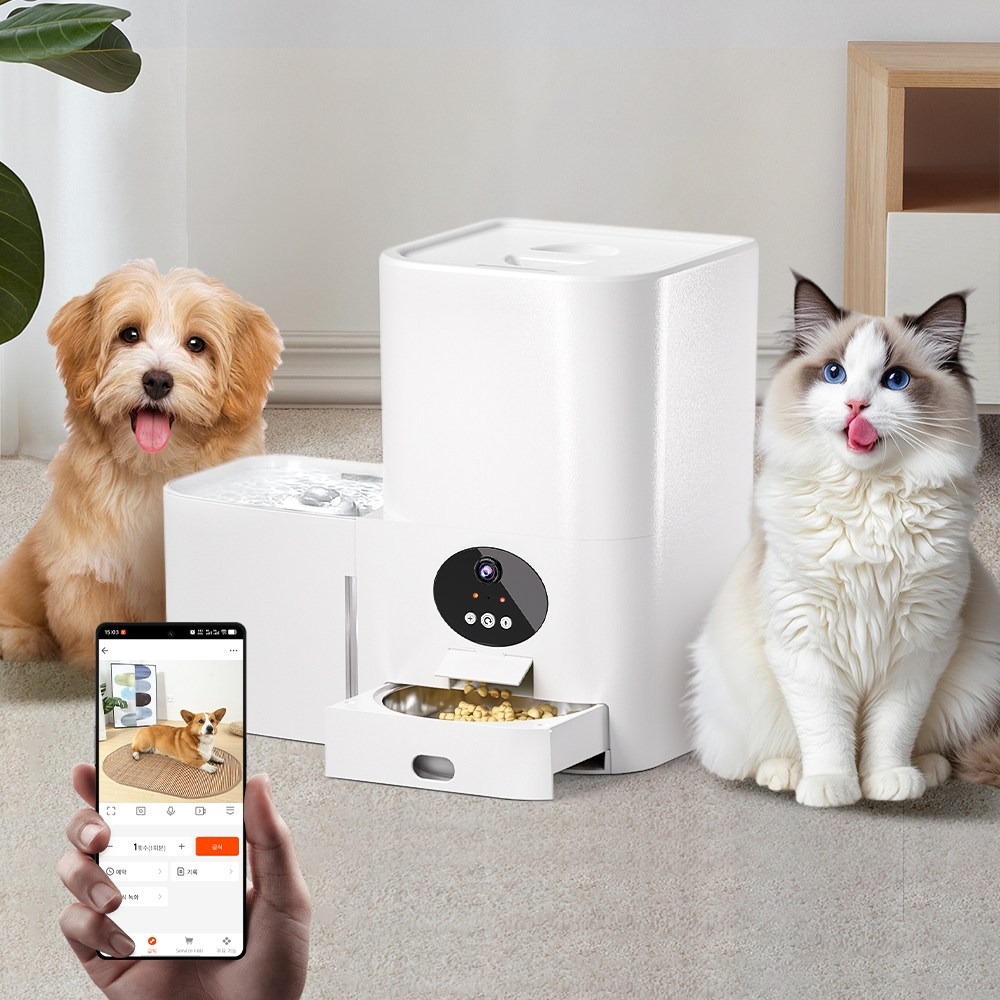 AnyStar스마트 반려동물 급식기 급수기 2in1 세트, 1개, 화이트 동영상 모델, 5L 142,900원